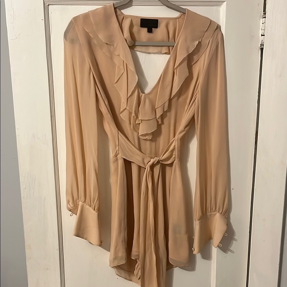 Elegant Beige Ruffle Romper (Baby Pink)
